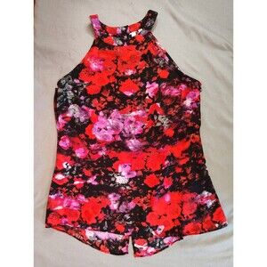 Women's BB Dakota Anita Rose Floral Halter Top XS Red Pink Black